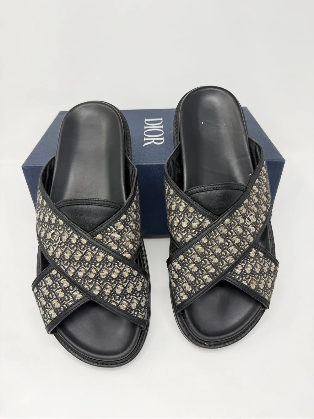 Dior Black and Cream Monogram Cross-Strap Slide Sandals  display picture 1